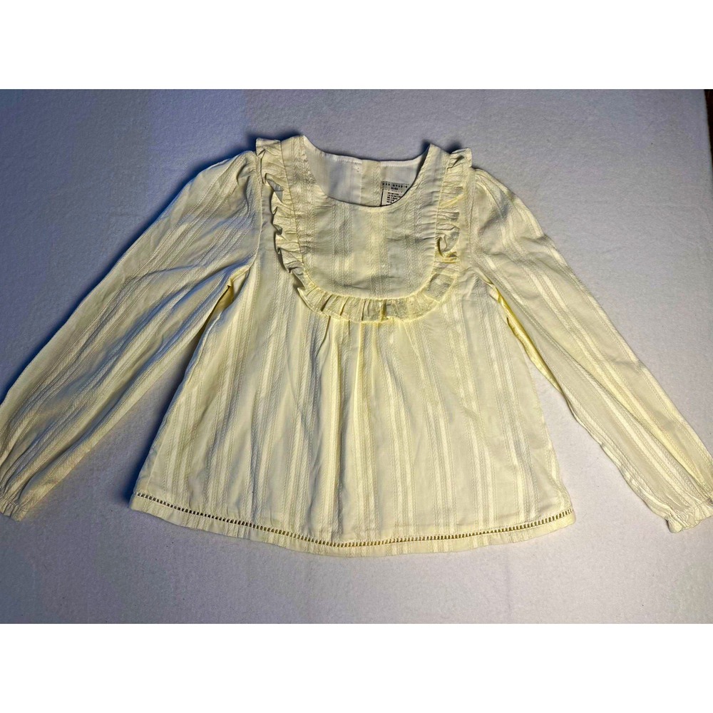 Max Studio White Striped Woven Cotton Square Neck Ruffle Blouse Long Sz 7/8 kids